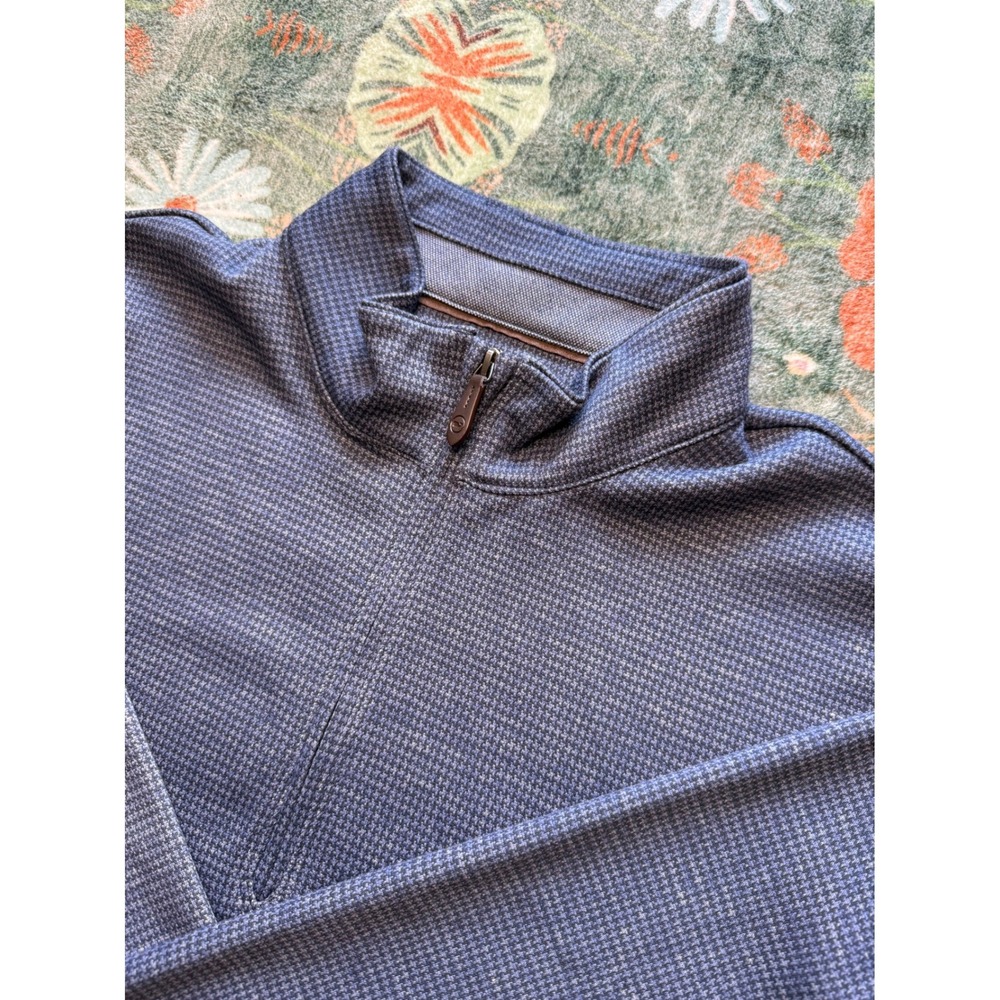 Vineyard Vines Mens On The Go Bluffs Quarter Zip Pullover Blue Houndstooth Large